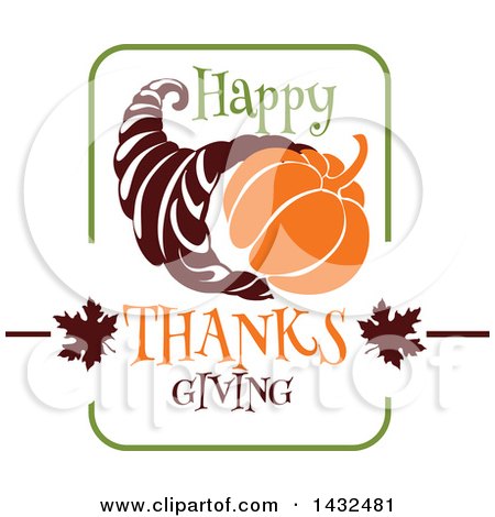 Clipart of a Happy Thanksgiving Greeting and Cornucopia - Royalty Free Vector Illustration by Vector Tradition SM