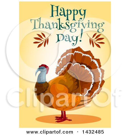 Clipart of a Happy Thanksgiving Day Greeting over a Turkey Bird - Royalty Free Vector Illustration by Vector Tradition SM