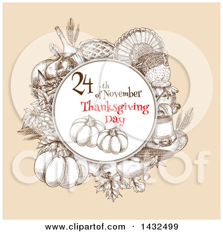 Clipart of a Sketched Festive Thanksgiving Design - Royalty Free Vector Illustration by Vector Tradition SM