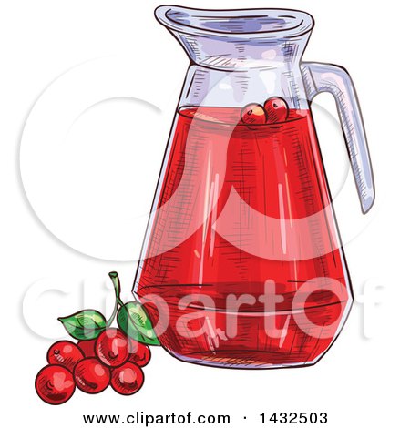 Clipart of a Sketched Pitcher of Cranberry Juice - Royalty Free Vector Illustration by Vector Tradition SM
