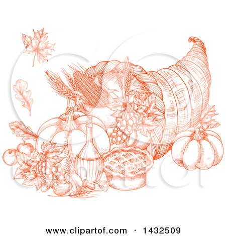 Clipart of a Sketched Orange Cornucopia - Royalty Free Vector Illustration by Vector Tradition SM