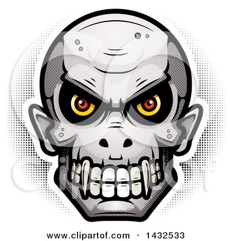Clipart of a Halftone Evil Vampire Skull - Royalty Free Vector Illustration by Cory Thoman