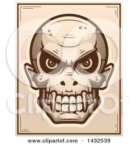 Clipart of a Halftone Evil Vampire Skull Poster Design - Royalty Free Vector Illustration by Cory Thoman