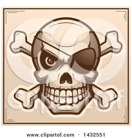 Clipart of a Halftone Pirate Skull and Crossbones Poster Design - Royalty Free Vector Illustration by Cory Thoman