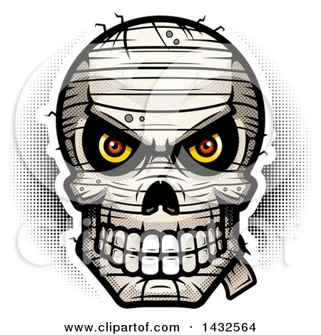 Clipart of a Halftone Evil Mummy Skull - Royalty Free Vector Illustration by Cory Thoman