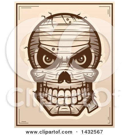 Clipart of a Halftone Evil Mummy Skull Poster Design - Royalty Free Vector Illustration by Cory Thoman