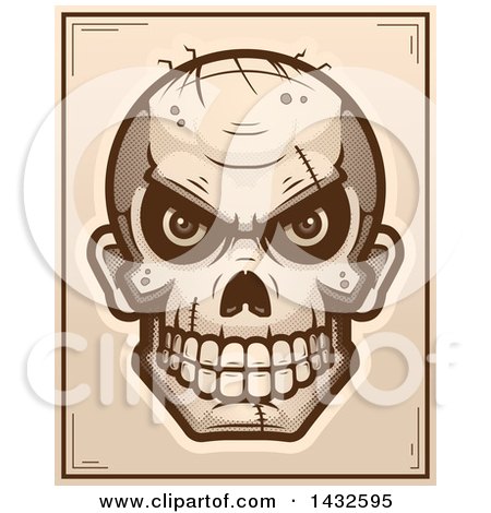 Clipart of a Halftone Evil Zombie Skull Poster Design - Royalty Free Vector Illustration by Cory Thoman
