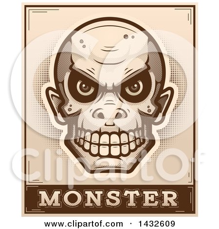 Clipart of a Halftone Goblin Skull over Monster Text - Royalty Free Vector Illustration by Cory Thoman