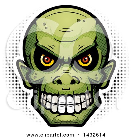Clipart of a Halftone Goblin Skull - Royalty Free Vector Illustration by Cory Thoman