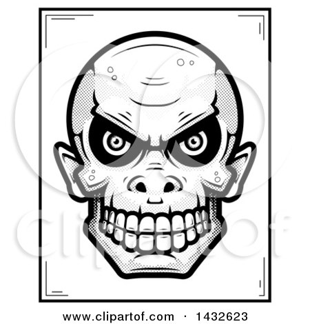 Clipart of a Halftone Black and White Goblin Skull Poster Design - Royalty Free Vector Illustration by Cory Thoman