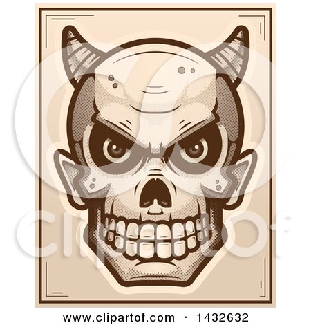 Clipart of a Halftone Devil Skull Poster Design - Royalty Free Vector Illustration by Cory Thoman