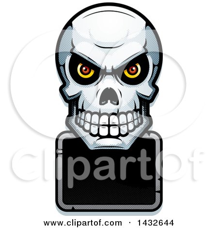 Clipart of a Halftone Evil Human Skull over a Blank Sign - Royalty Free Vector Illustration by Cory Thoman