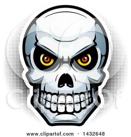 Clipart of a Halftone Evil Human Skull - Royalty Free Vector Illustration by Cory Thoman