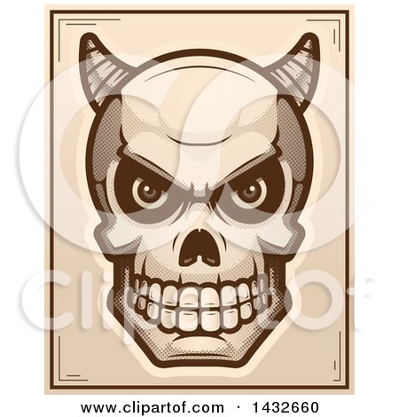 Clipart of a Halftone Demon Skull Poster Design - Royalty Free Vector Illustration by Cory Thoman