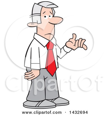 Clipart of a Cartoon Puzzled Silver Haired Caucasian Business Man Shrugging, at a Loss - Royalty Free Vector Illustration by Johnny Sajem