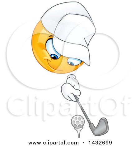 Clipart of a Cartoon Yellow Emoji Smiley Face Emoticon Golfing - Royalty Free Vector Illustration by yayayoyo