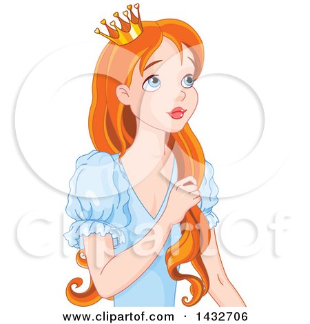 Clipart of a Beautiful Red Haired Princess Touching Her Hair - Royalty Free Vector Illustration by Pushkin