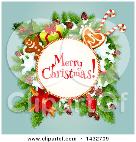 Clipart of a Merry Christmas Greeting in a Wreath - Royalty Free Vector Illustration by Vector Tradition SM