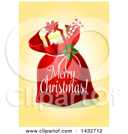 Clipart of a Merry Christmas Greeting with Santas Sack - Royalty Free Vector Illustration by Vector Tradition SM