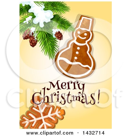 Clipart of a Merry Christmas Greeting with Gingerbread Cookies - Royalty Free Vector Illustration by Vector Tradition SM