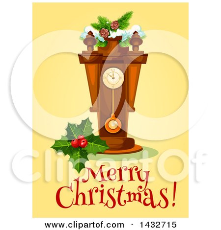Clipart of a Merry Christmas Greeting with a Clock - Royalty Free Vector Illustration by Vector Tradition SM