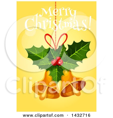 Clipart of a Merry Christmas Greeting with Holly and Bells - Royalty Free Vector Illustration by Vector Tradition SM