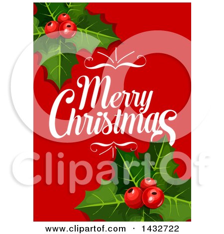 Clipart of a Merry Christmas Greeting with Holly - Royalty Free Vector Illustration by Vector Tradition SM