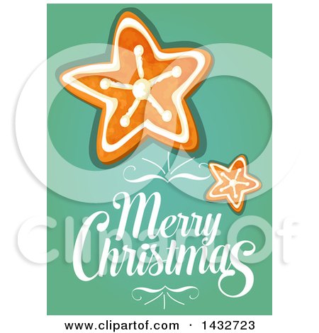Clipart of a Merry Christmas Greeting with Star Gingerbread Cookies - Royalty Free Vector Illustration by Vector Tradition SM