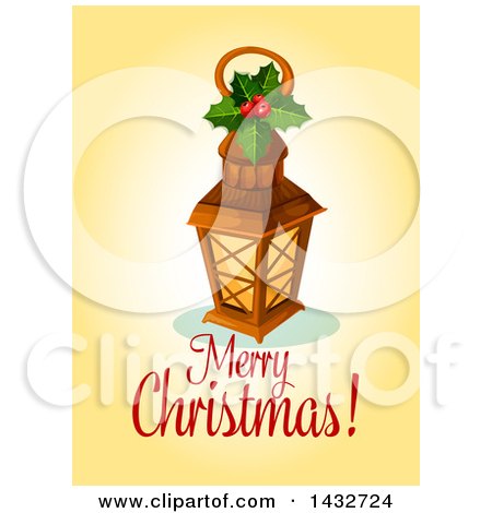 Clipart of a Merry Christmas Greeting with a Lantern - Royalty Free Vector Illustration by Vector Tradition SM