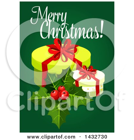 Clipart of a Merry Christmas Greeting with Gifts and Holly - Royalty Free Vector Illustration by Vector Tradition SM