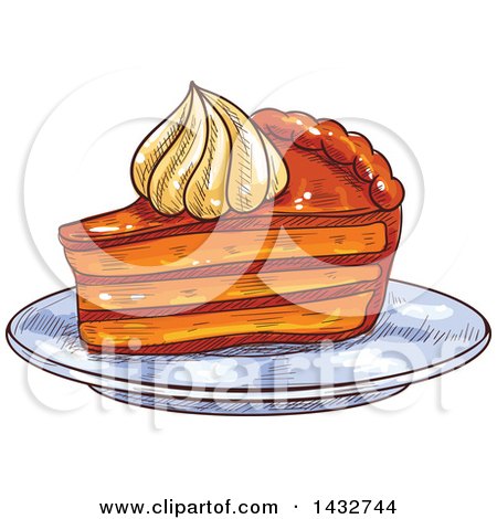 Clipart of a Sketched Slice of Pie or Cake with Cream on Top - Royalty Free Vector Illustration by Vector Tradition SM