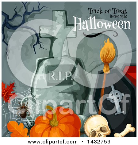 Clipart of a Background with Trick or Treat Horror Night Halloween Text - Royalty Free Vector Illustration by Vector Tradition SM