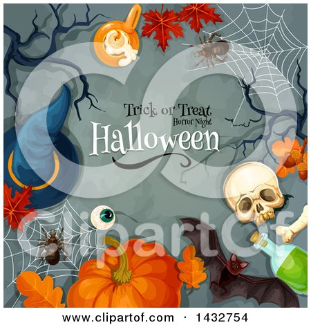 Clipart of a Background with Trick or Treat Horror Night Halloween Text - Royalty Free Vector Illustration by Vector Tradition SM