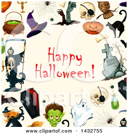 Clipart of a Happy Halloween Greeting in a Border - Royalty Free Vector Illustration by Vector Tradition SM