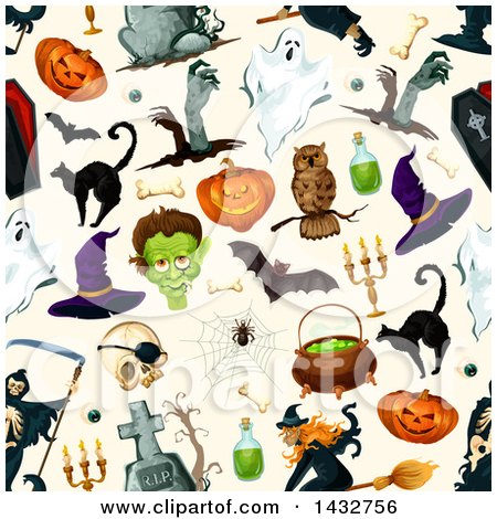 Clipart of a Seamless Halloween Pattern Background - Royalty Free Vector Illustration by Vector Tradition SM