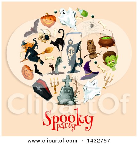 Clipart of a Circle of Halloween Items over Text - Royalty Free Vector Illustration by Vector Tradition SM