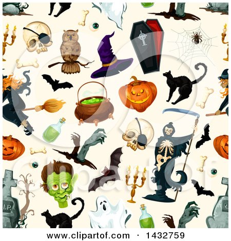 Clipart of a Seamless Halloween Pattern Background - Royalty Free Vector Illustration by Vector Tradition SM