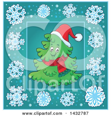 Clipart of a Christmas Tree Mascot Inside a Snowflake Frame - Royalty Free Vector Illustration by visekart