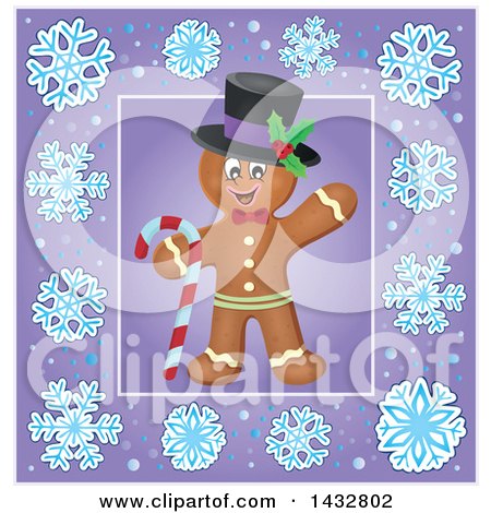 Clipart of a Christmas Gingerbread Man Inside a Purple Snowflake Frame - Royalty Free Vector Illustration by visekart