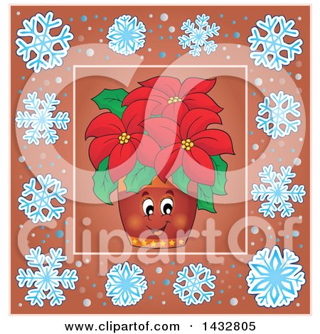 Clipart of a Poinsettia Plant Mascot Inside a Snowflake Frame - Royalty Free Vector Illustration by visekart