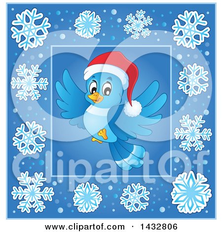 Clipart of a Christmas Bluebird Inside a Blue Snowflake Frame - Royalty Free Vector Illustration by visekart