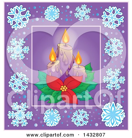 Clipart of Christmas Candles Inside a Purple Snowflake Frame - Royalty Free Vector Illustration by visekart
