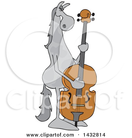Clipart of a Cartoon Gray Horse Musician Playing a Double Bass - Royalty Free Vector Illustration by djart