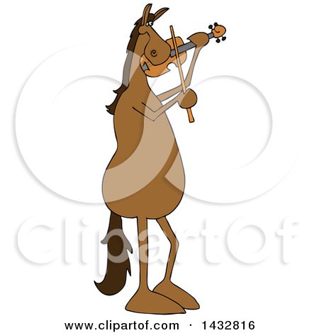 Clipart of a Cartoon Brown Horse Musician Playing a Violin - Royalty Free Vector Illustration by djart