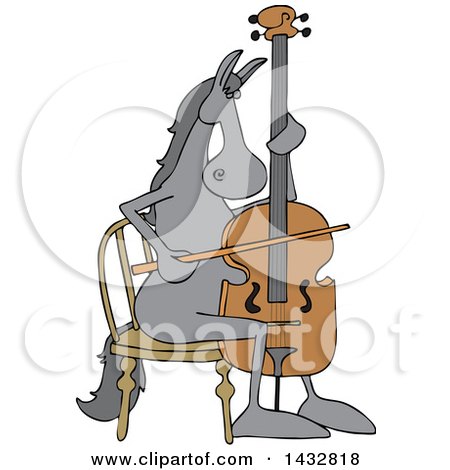 Clipart of a Cartoon Horse Musician Playing a Cello - Royalty Free Vector Illustration by djart