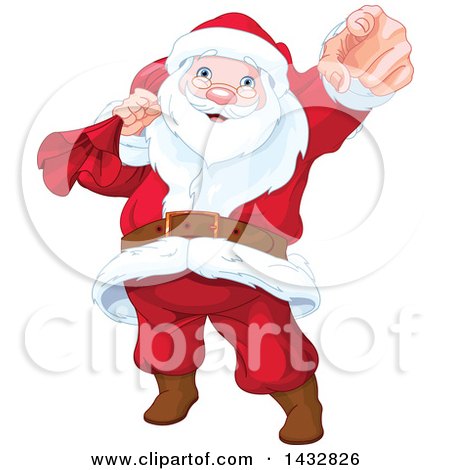 Clipart of a Christmas Santa Claus Pointing Outwards - Royalty Free Vector Illustration by Pushkin