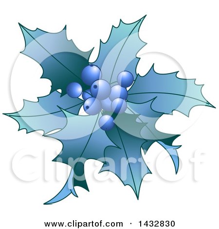Clipart of Blue Christmas Holly and Berries - Royalty Free Vector Illustration by Pushkin