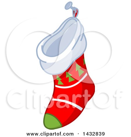 Clipart of a White Red and Green Christmas Stocking - Royalty Free Vector Illustration by Pushkin