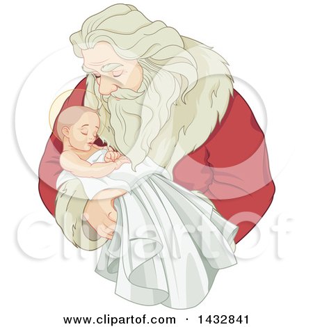 Clipart of a Christmas Santa Claus Holding Baby Jesus - Royalty Free Vector Illustration by Pushkin