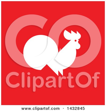 Clipart of a White Silhouetted Rooster on Red - Royalty Free Vector Illustration by elena